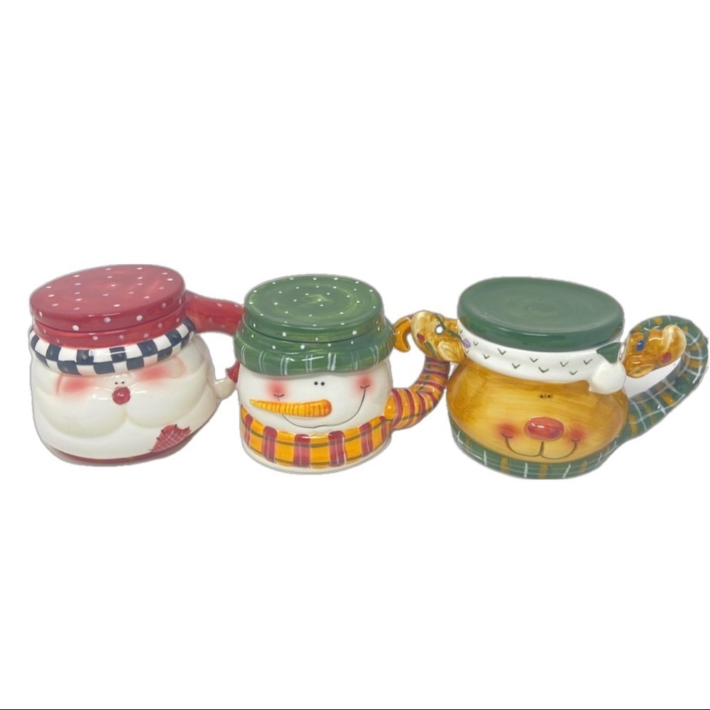 Set 3 Vintage Christmas Coco Mugs with Lids. JCPenny’s Home Collection